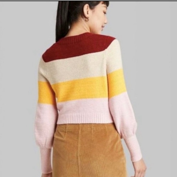 NWT Wild Fable Striped Button Up Balloon Sleeve Crop Sweater - Picture 3 of 8